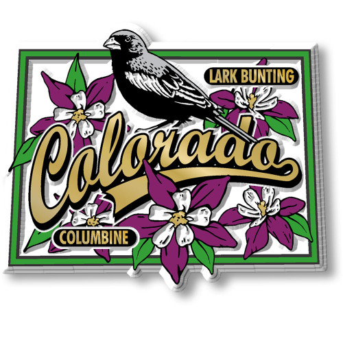Colorado State Bird and Flower Map Magnet , Collectible Souvenirs Made in the USA