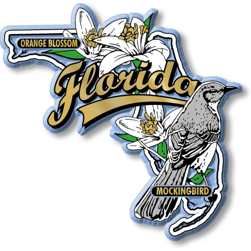 Florida State Bird and Flower Map Magnet , Collectible Souvenirs Made in the USA