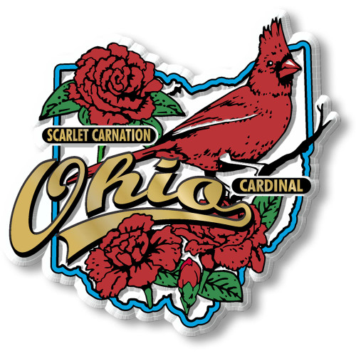 Ohio State Bird and Flower Map Magnet , Collectible Souvenirs Made in the USA