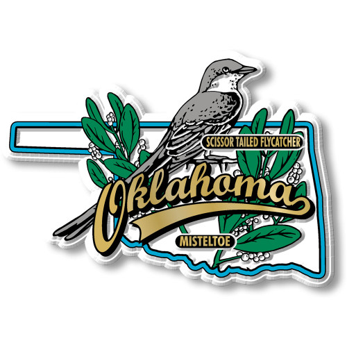 Oklahoma State Bird and Flower Map Magnet , Collectible Souvenirs Made in the USA