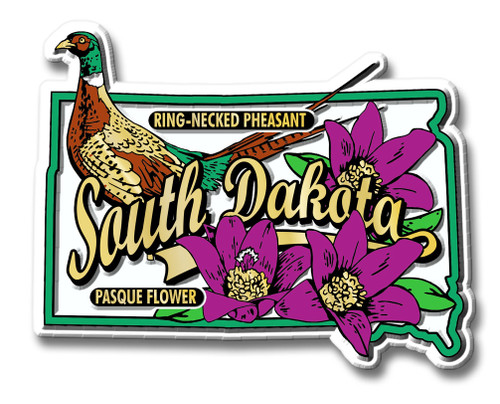 South Dakota State Bird and Flower Map Magnet , Collectible Souvenirs Made in the USA