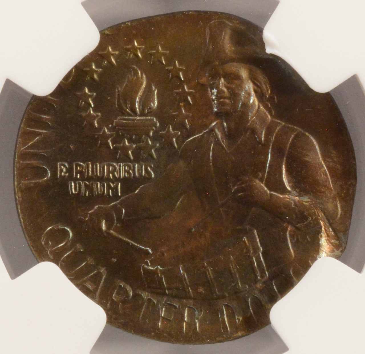 1976 25c Bicentennial Quarter on Cent Planchet NGC MS64 BN