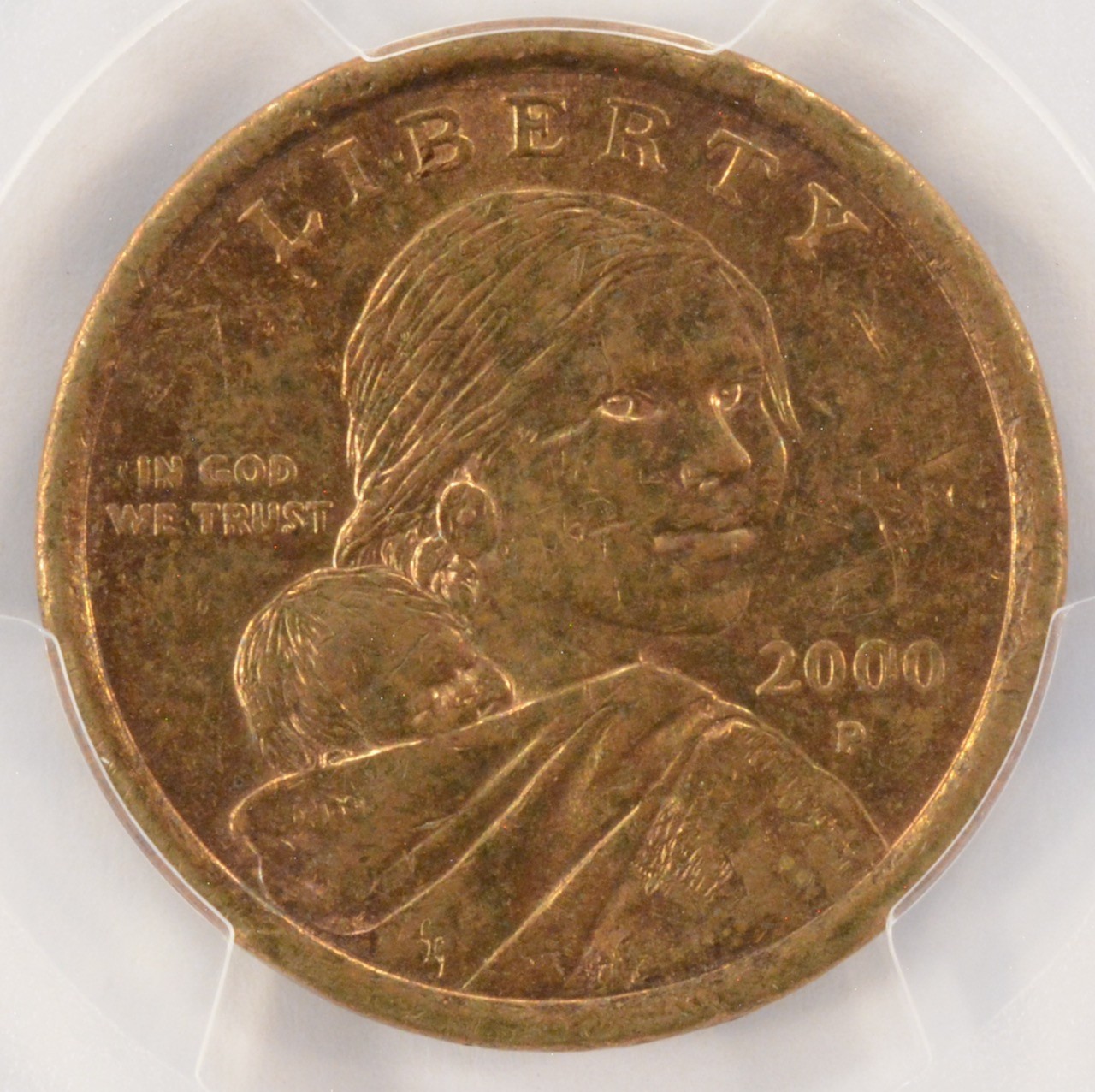 2000-P $1 Sacagawea Dollar Obverse Missing Clad Layer PCGS AU58