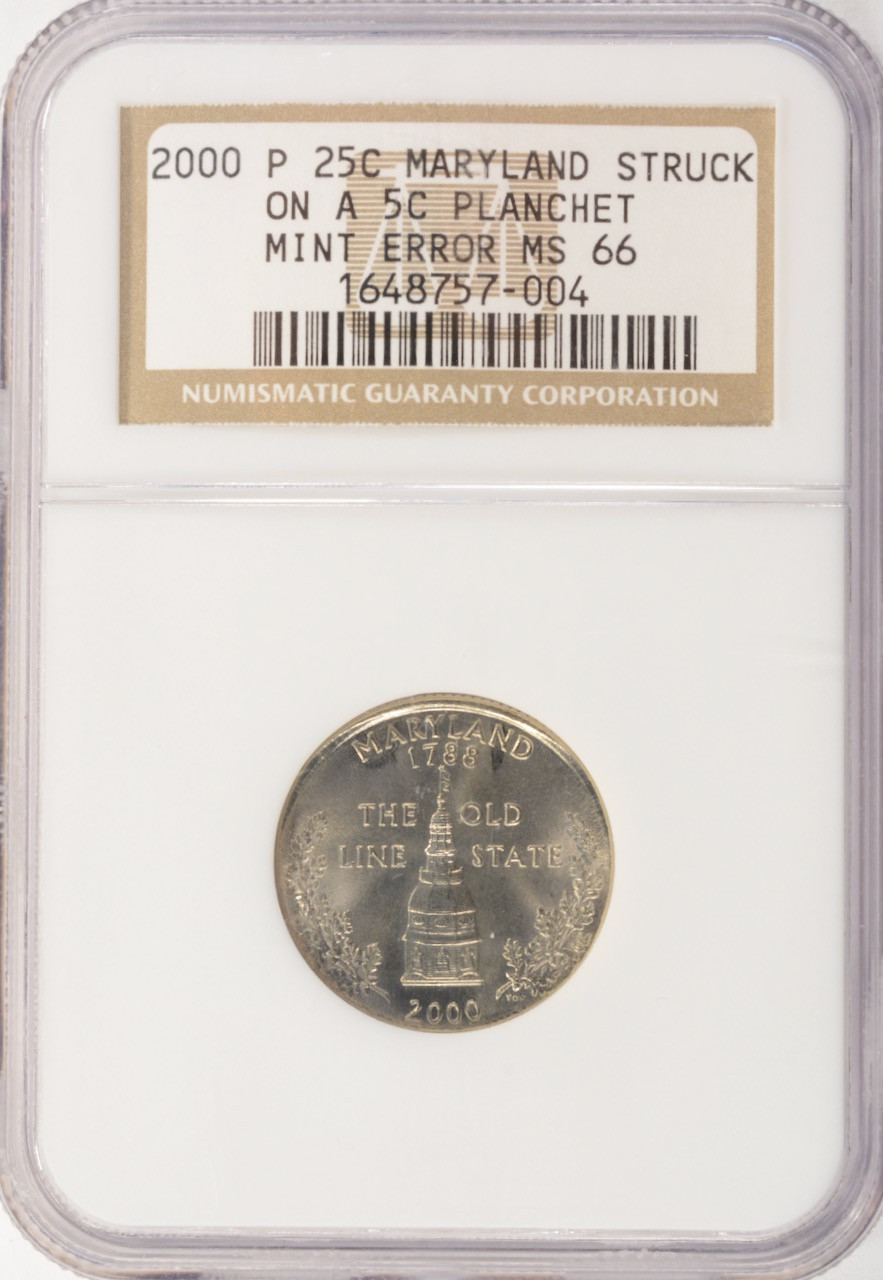 2000-P 25c Maryland Quarter Struck on Nickel Planchet PCGS MS66