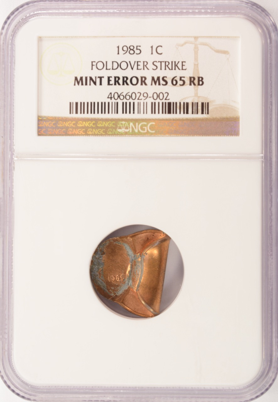 1985 1c Lincoln Cent Foldover Strike NGC MS65 RB