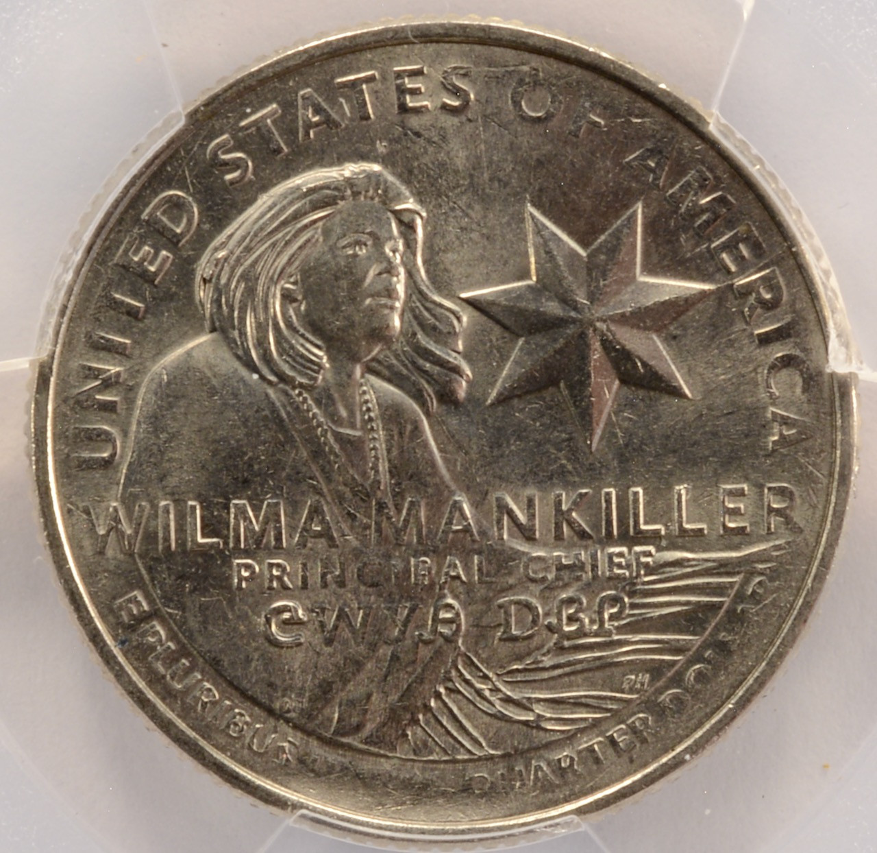 2022-P 25c Wilma Mankiller Quarter Retained Cud Obverse PCGS