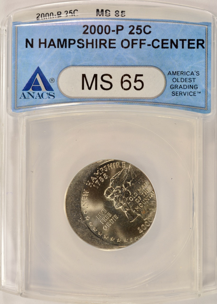 2000-P New Hampshire Quarter Struck 15% Off-Center ANACS MS65