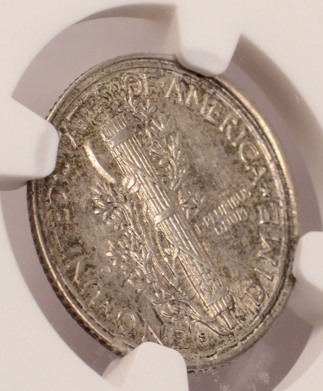 1940-S 10c Mercury Dime Double-Struck Rotated In-Collar NGC AU55