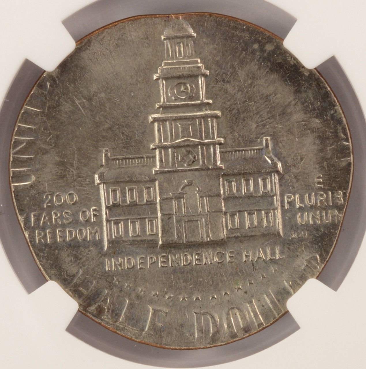 1976 50c Bicentennial Half Struck on 25c Planchet NGC MS63