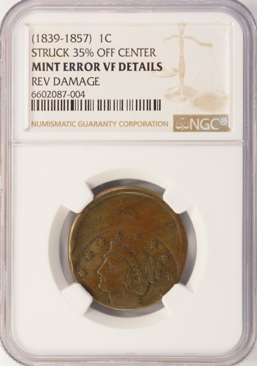 新品CD Grant Rice & Empire : Crowned 激 レア 1839-1857) 1c Braided Hair Large Cent Struck 35% Off-Center NGC VF