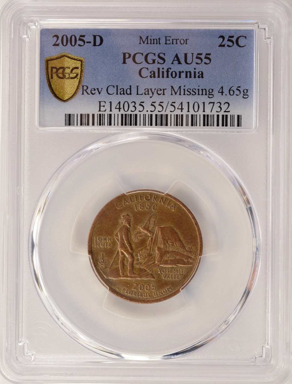 2005-D 25c California State Quarter Reverse Missing Clad Layer