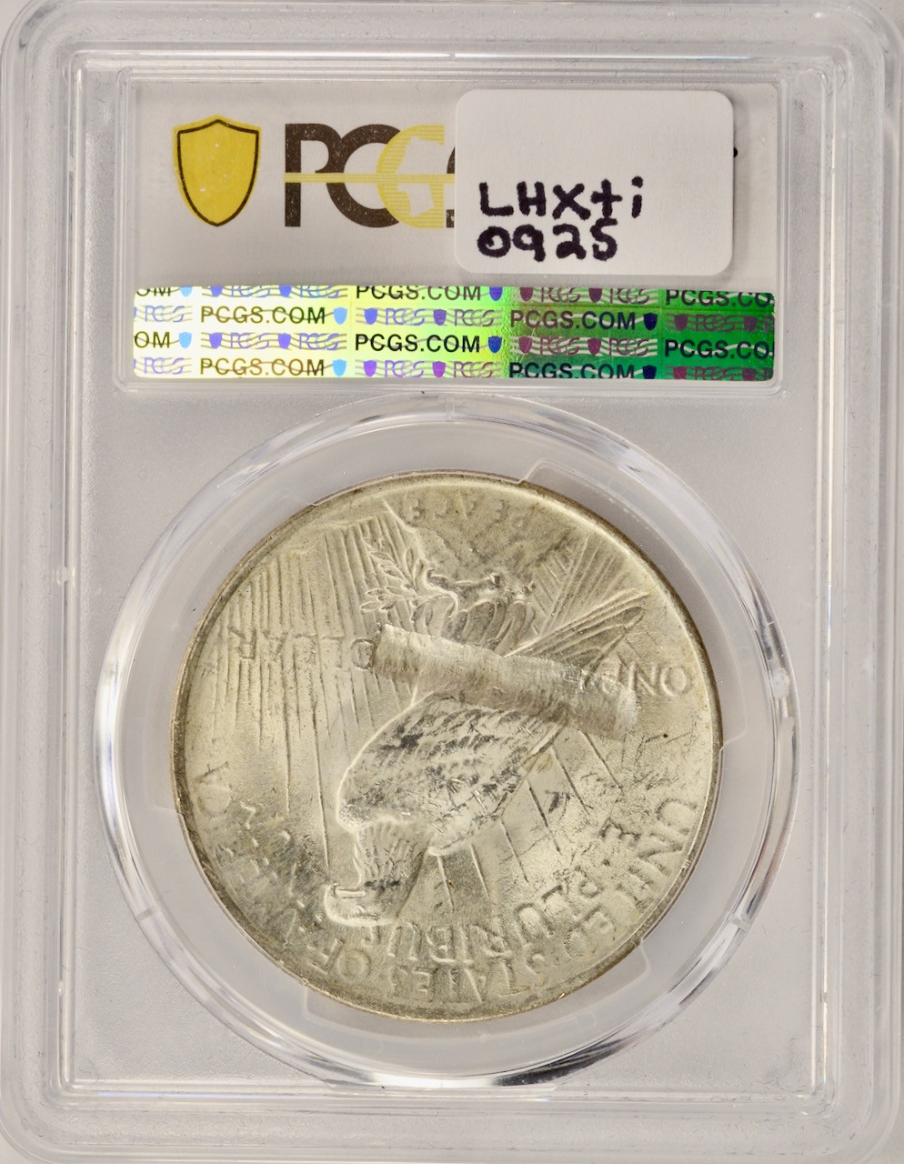 1922 $1 Peace Dollar Struck Thru Reverse PCGS MS62