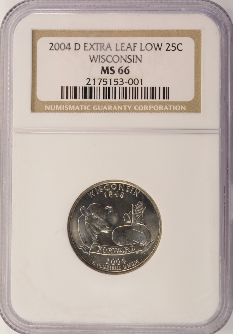 2004-D 25c Wisconsin Quarter Low Leaf Die Variety NGC MS66