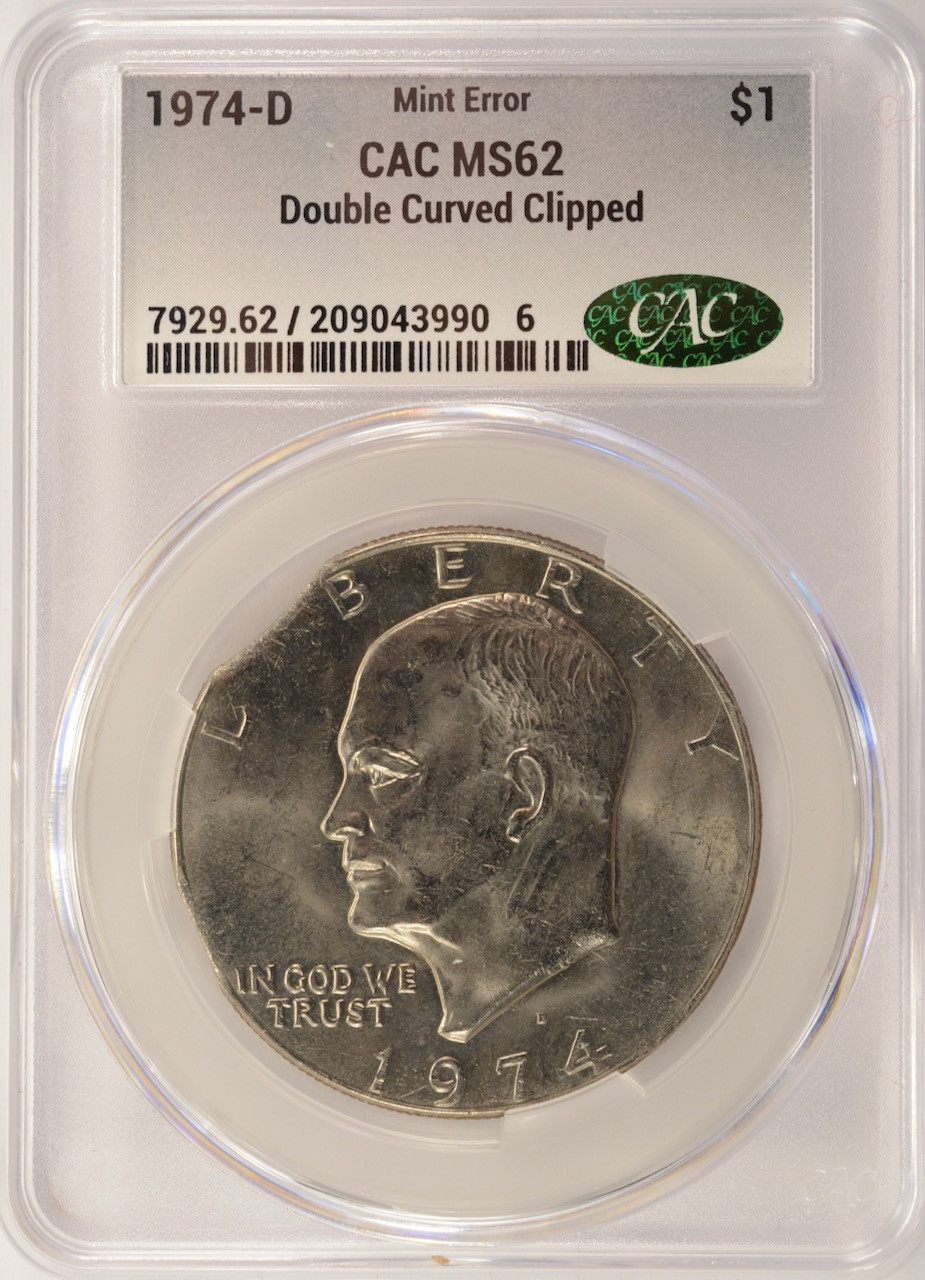 1974-D $1 Ike Dollar Double Curved Clipped CACG MS62