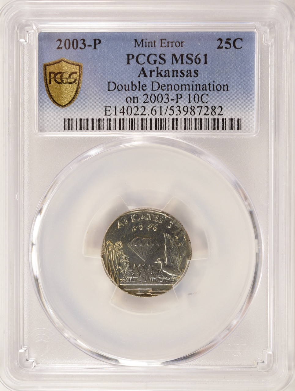 2003-P 25c Arkansas Quarter on 2003-P Dime Double-Denomination