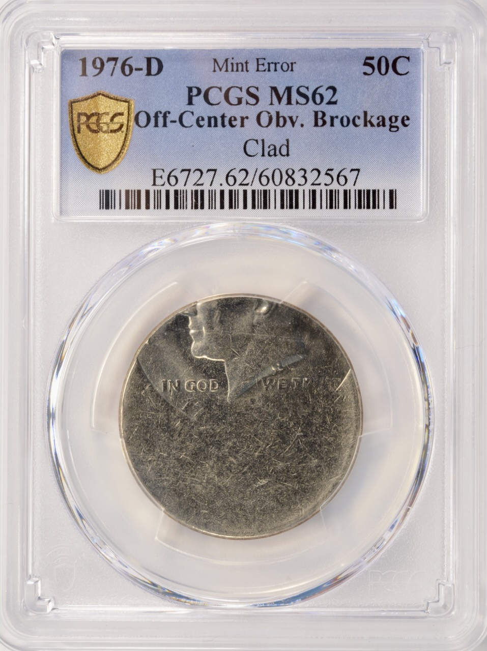 1976-D 50c Bicentennial Half Mirror Brockage & Off-Center PCGS MS62