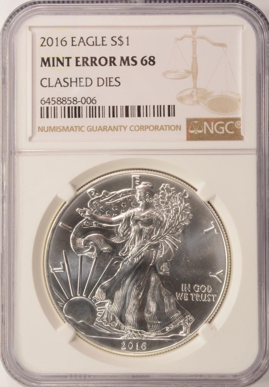 2016 $1 Silver Eagle Clashed Dies Obverse & Reverse NGC MS68
