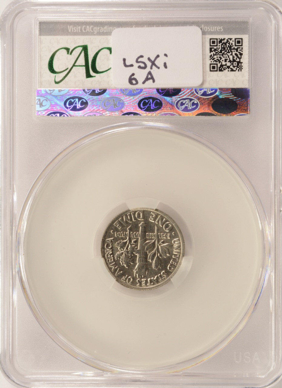 1982-P 10c Roosevelt Dime Obverse Missing Clad Layer CACG AU58
