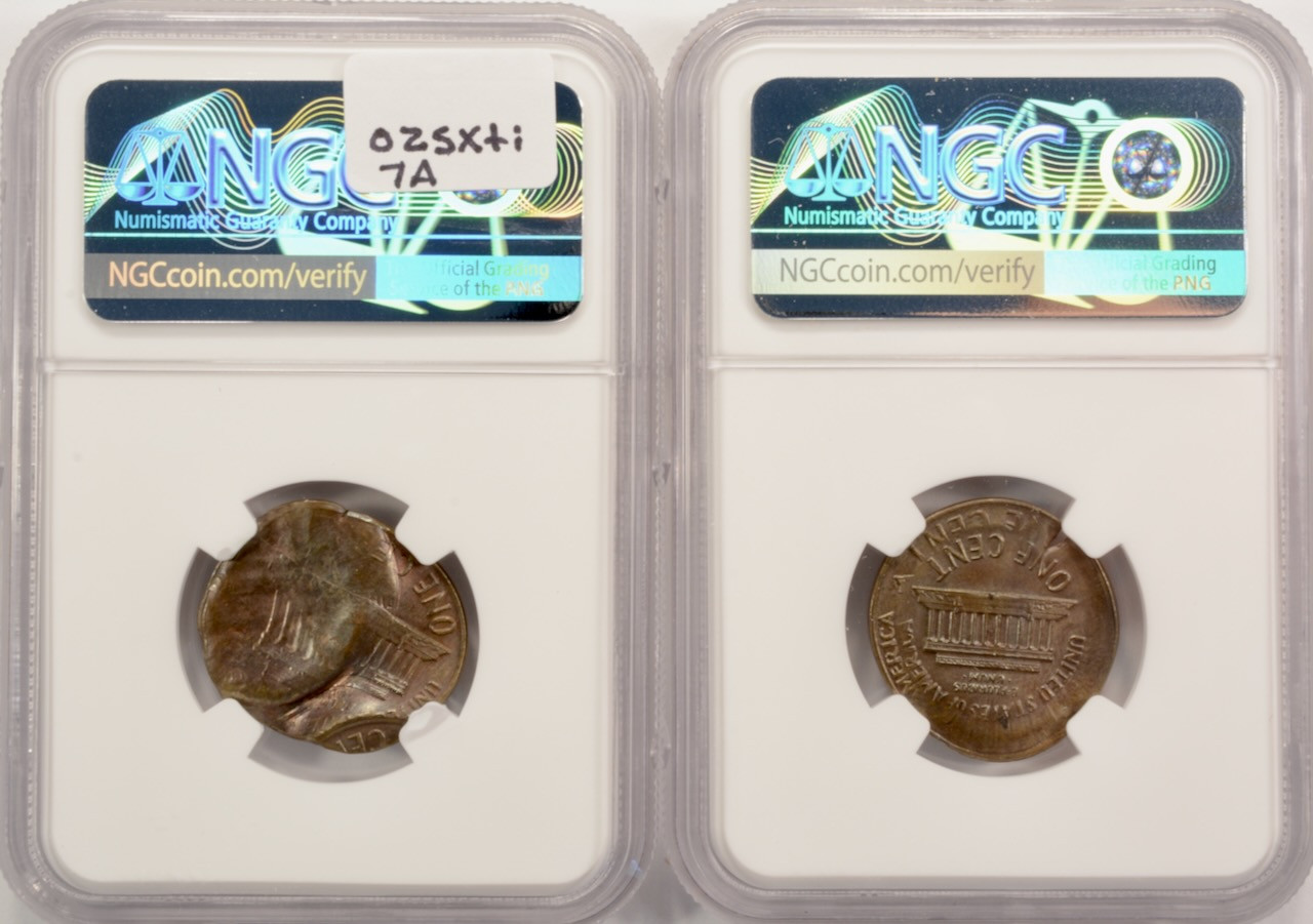 1970-D 1c Lincoln Cent 2 Coin Mated Pair Multi-Struck NGC MS63 BN