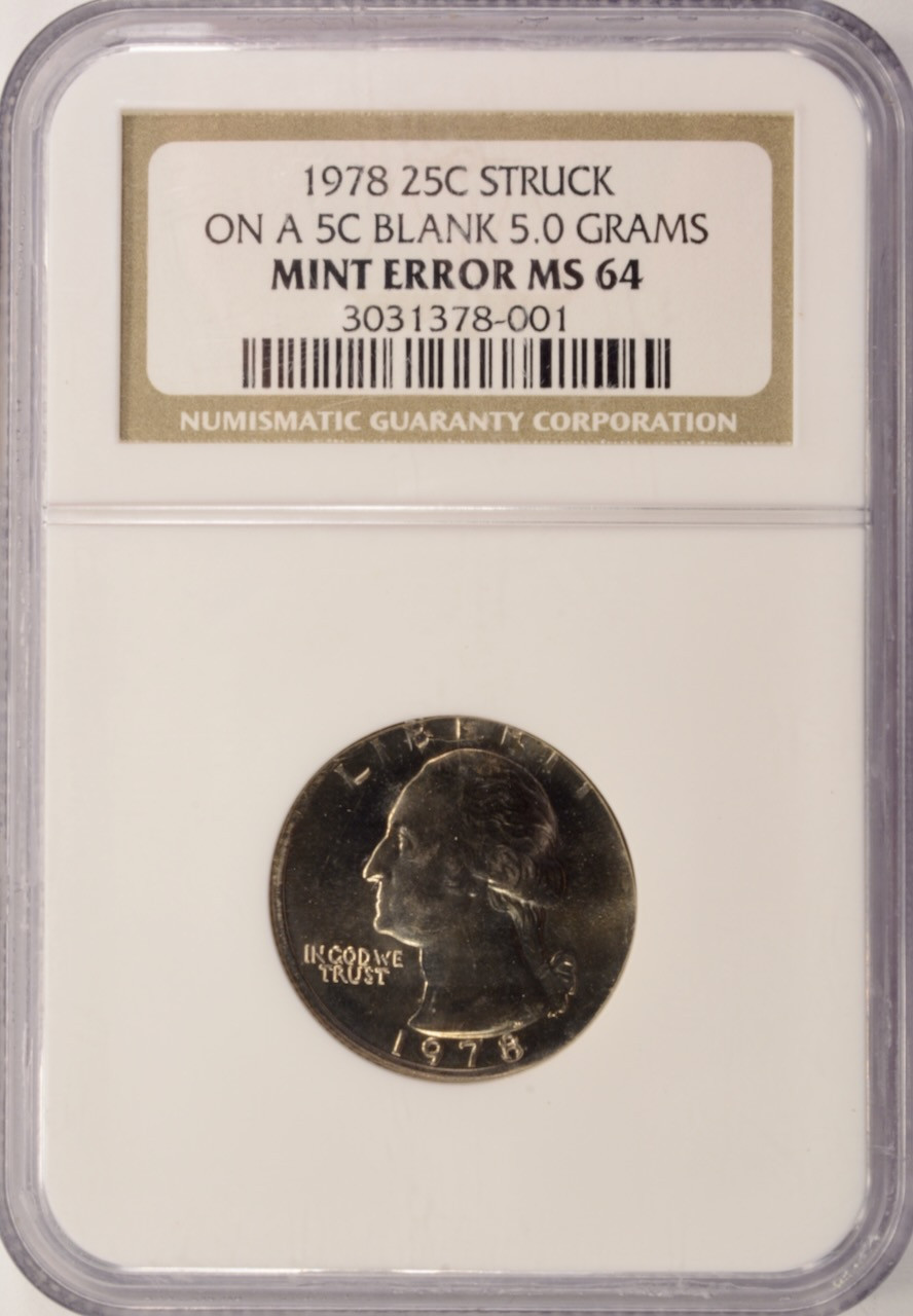 1978 25c Washington Quarter Struck on Nickel Planchet NGC MS64