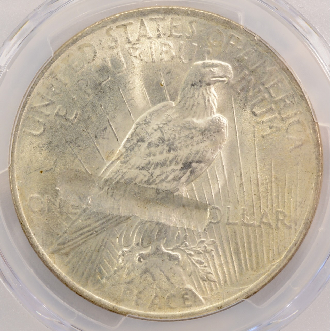 1922 $1 Peace Dollar Deep Struck Thru Reverse PCGS MS62