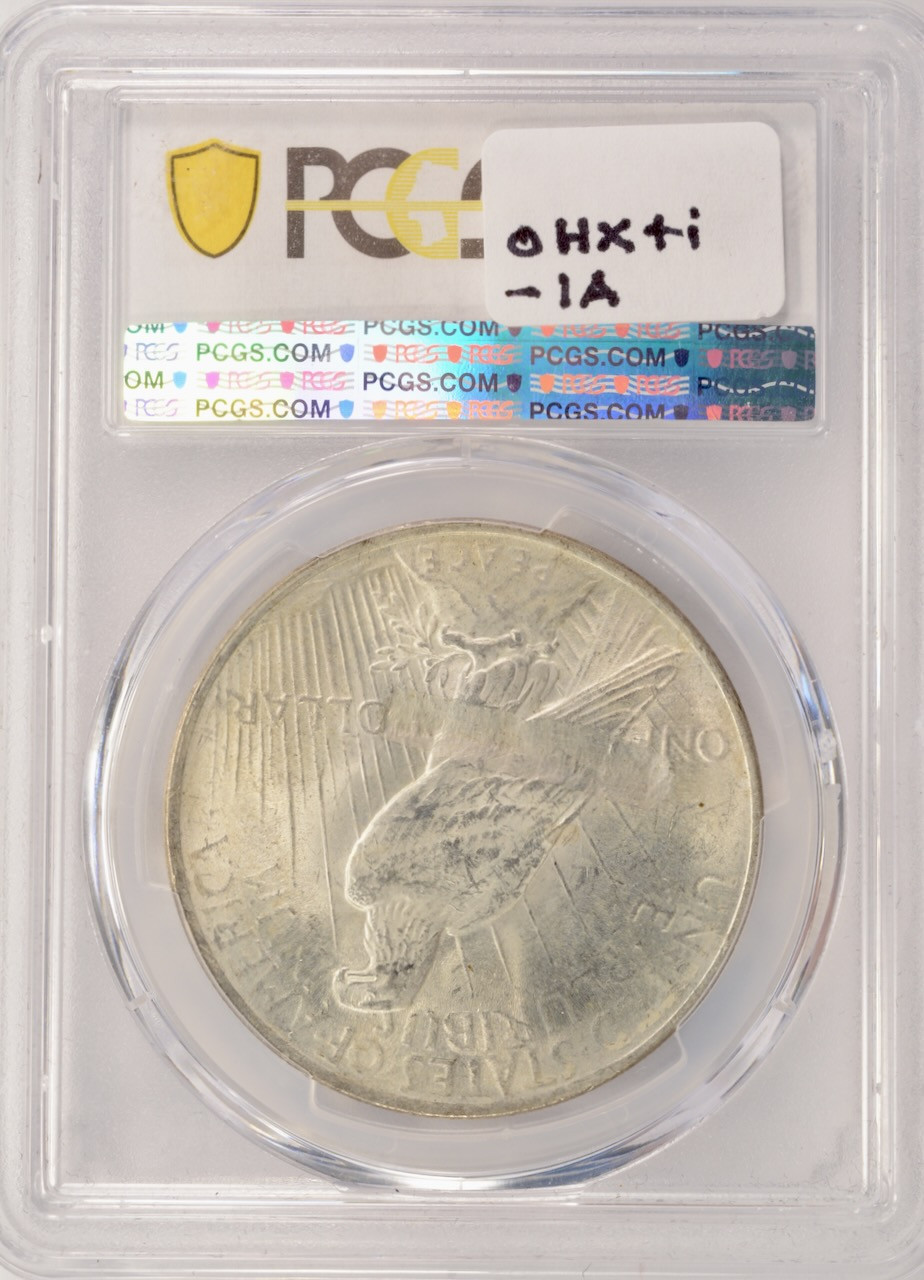1922 $1 Peace Dollar Deep Struck Thru Reverse PCGS MS62