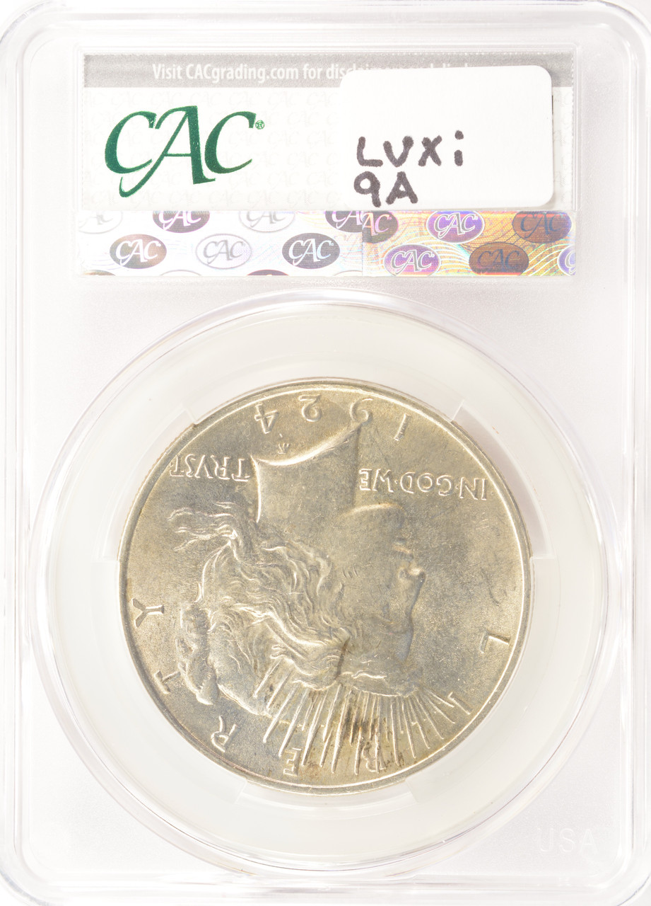 1924 $1 Peace Dollar Lamination Reverse CACG AU58