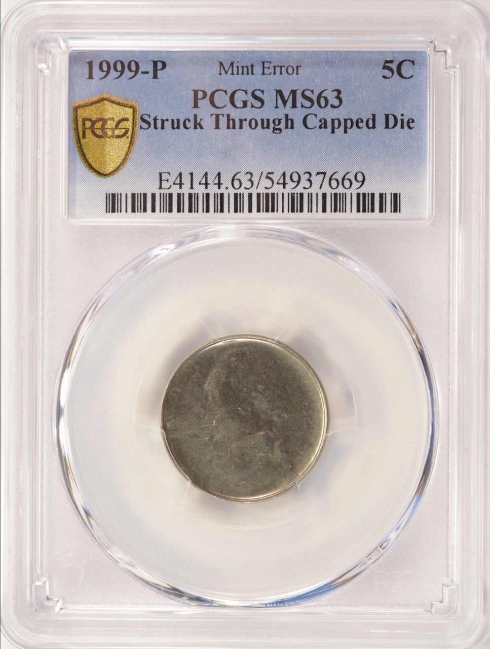 1999-P 5c Jefferson Nickel Struck Thru Die Cap PCGS MS63