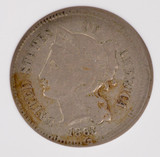 1865 ANACS 3CN Three Cent Nickel Broadstruck F12