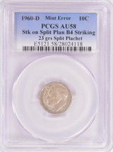 1960-D PCGS 10c Roosevelt Dime Split Before Strike AU58