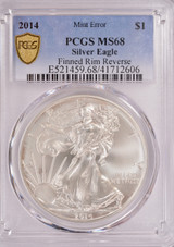 2014 PCGS $1 Silver Eagle HIgh Finned Rim Reverse MS68