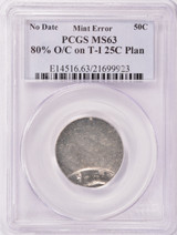 PCGS 50c Kennedy Half Struck on Quarter Blank & Off-Center MS63