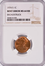 1974-S NGC 1c Lincoln Cent Large Broadstrike MS64 RB