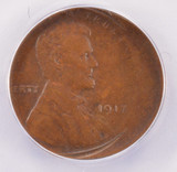 1917-D 1c Wheat Cent Struck 20% Off-Center ANACS AU58