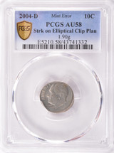 2004-D PCGS 10c Roosevelt Dime Elliptical Clip 1.9 Grams AU58