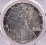 1990 PCGS $1 Silver Eagle Struck Thru Retained Wires Obverse MS66