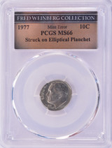 1977 PCGS 10c Roosevelt Dime Elliptical Clip MS66
