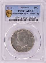 1972 PCGS 50c Kennedy Half Incomplete Clip and Curved Clip AU55
