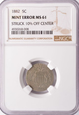 1882 NGC 5c Shield Nickel Struck 10% Off-Center MS61