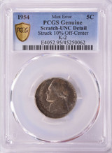 1954 PCGS 5c Jefferson Nickel Struck 10% Off-Center UNC 
