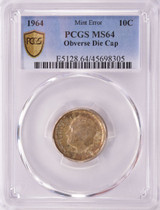 1964 PCGS 10c Roosevelt Dime Obverse Die Cap MS64