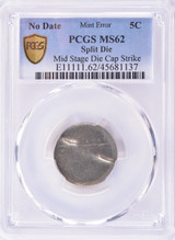 PCGS 5c Jefferson Nickel Split Die & Die Cap Strike MS62 