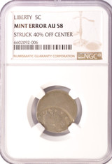 NGC 5c Liberty Nickel Struck 40% Off-Center AU58