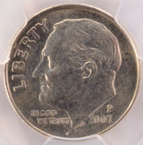 2007-P PCGS 10c Roosevelt Dime Split Die Reverse AU58