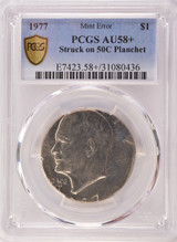 1977 $1 Eisenhower Dollar Struck on 50c Planchet PCGS AU58+