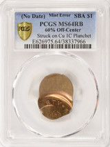 PCGS $1 SBA Dollar Struck 60% O/C on Cent Planchet MS64 RB