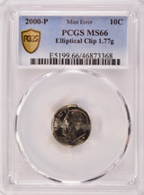 2000-P 10c Roosevelt Dime Elliptical Clip PCGS MS66