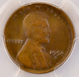 1954-S 1c Wheat Cent Broadstruck PCGS MS64 BN