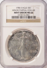 1986 $1 Silver Eagle Partial Collar NGC MS66