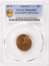 1978 1c Lincoln Cent Struck 65% Off-Center PCGS MS64 Red